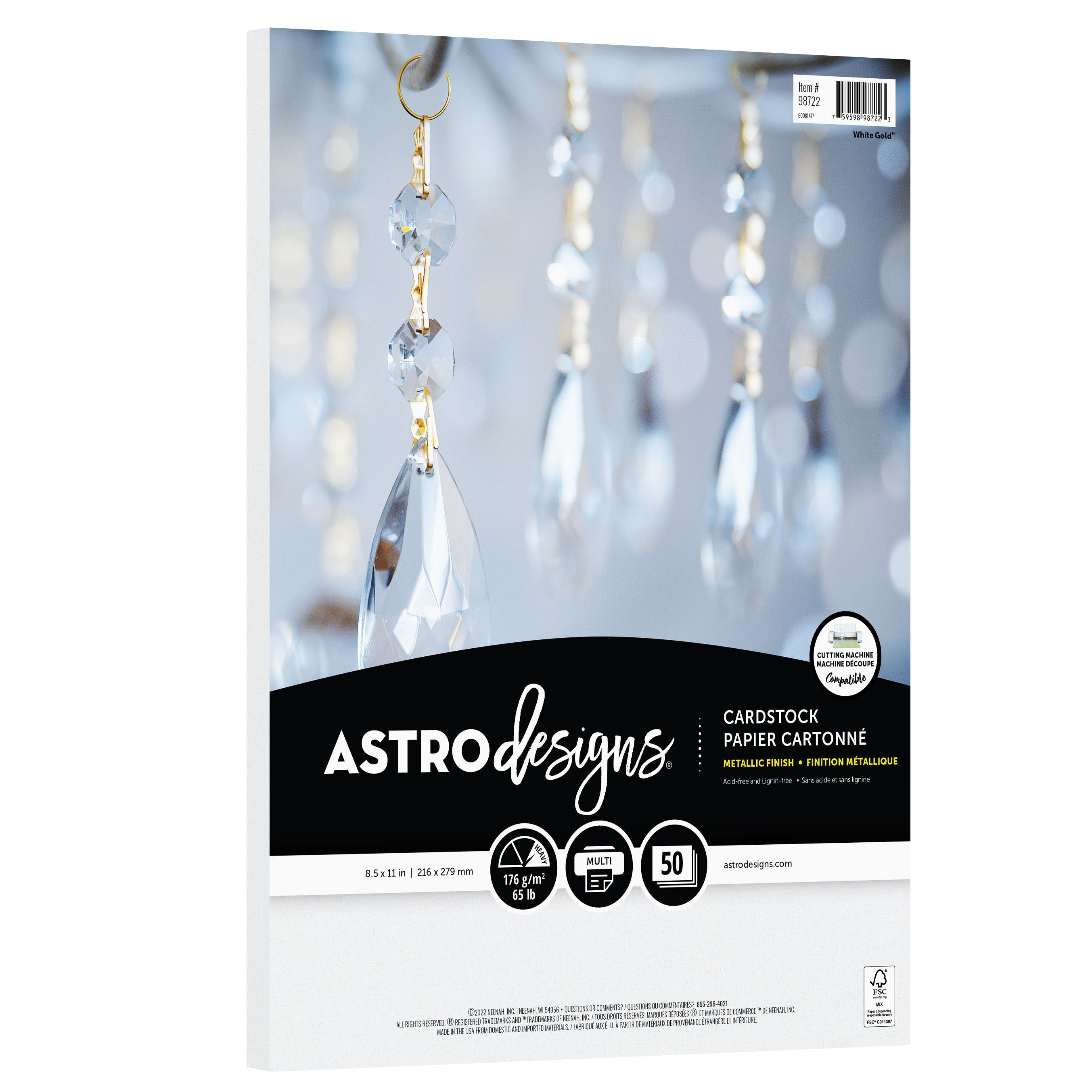 Neenah Astrodesigns 65lb Metallic Cardstock 8.5"X11" 50/Pkg-Metallic White Gold