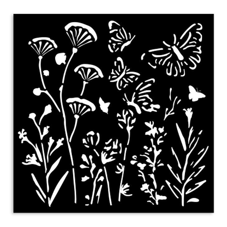 Stamperia Stencil 4.72"x4.72"-Poppies & Butterfly