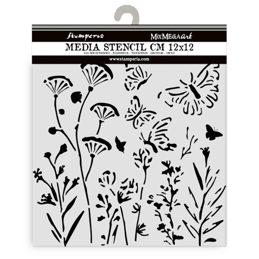 Stamperia Stencil 4.72"x4.72"-Poppies & Butterfly