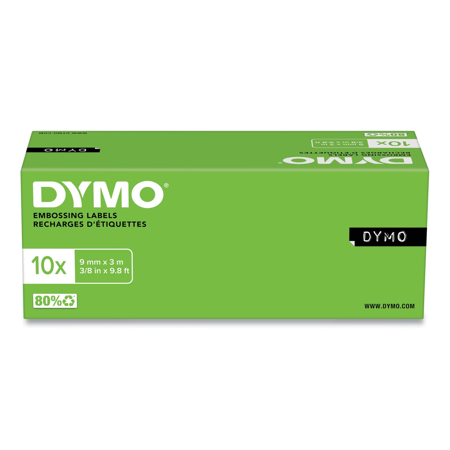 DYMO® Self-Adhesive Glossy Labeling Tape for Embossers, 3/8" x 12 ft. Roll, Black