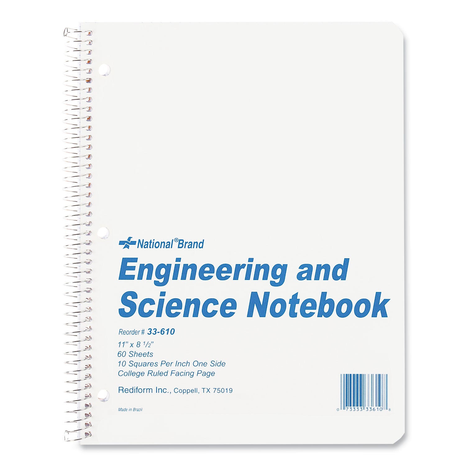 National® Engineering and Science Notebook, College Rule, 11x 8 1/2, White, 60 Sheets