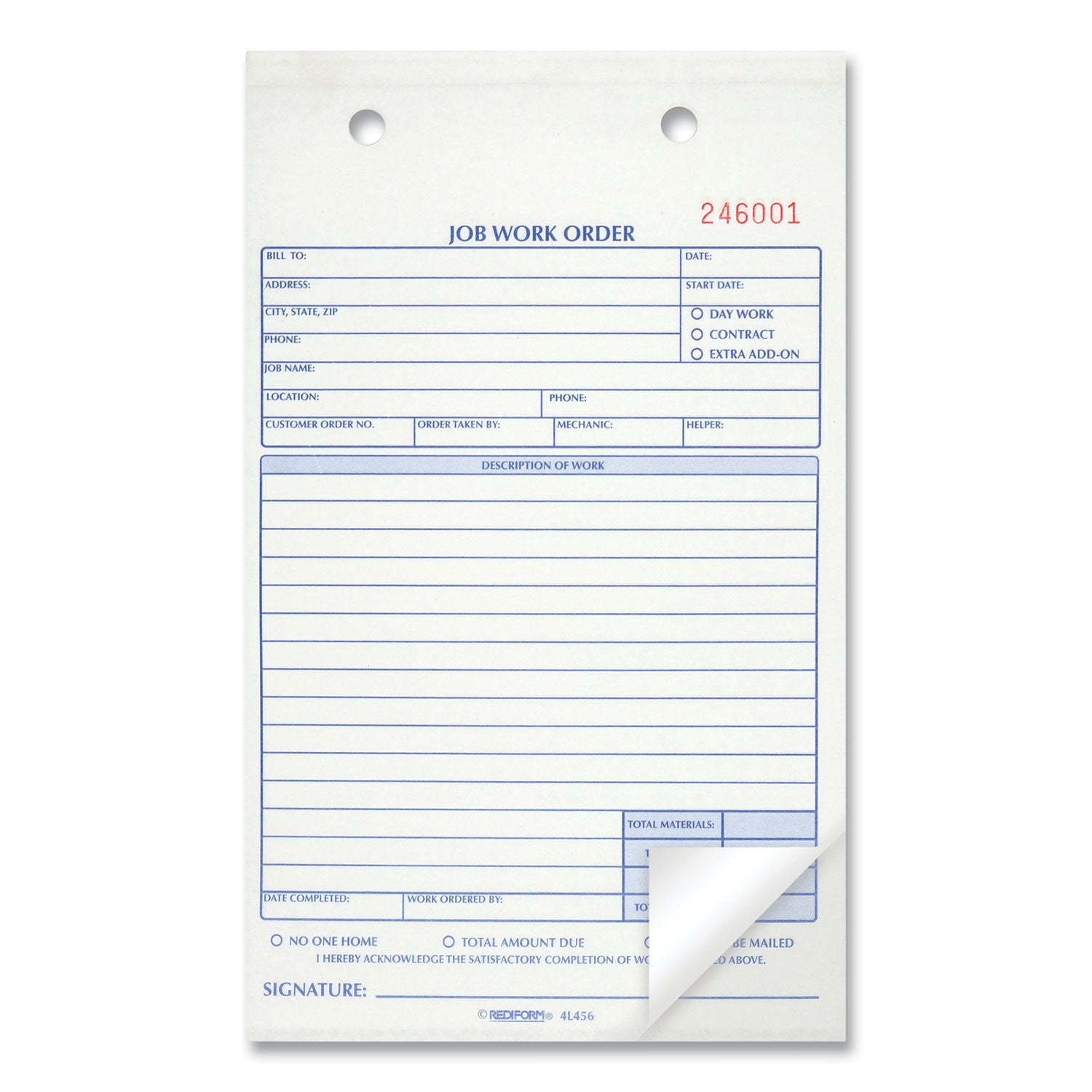 Rediform® Job Work Order Book, 5 1/2 x 8 1/2, Two Part Carbonless, 50/Book
