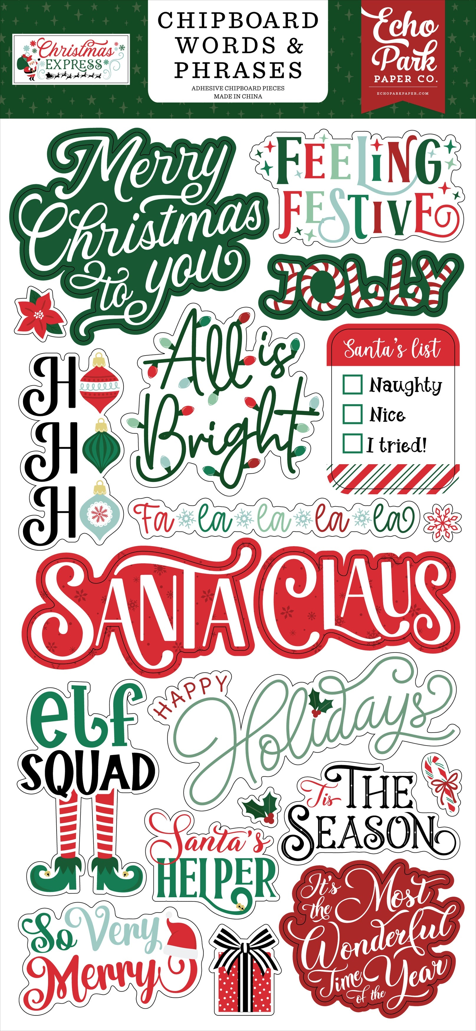Echo Park Chipboard 6"X13"-Word & Phrases, Christmas Express