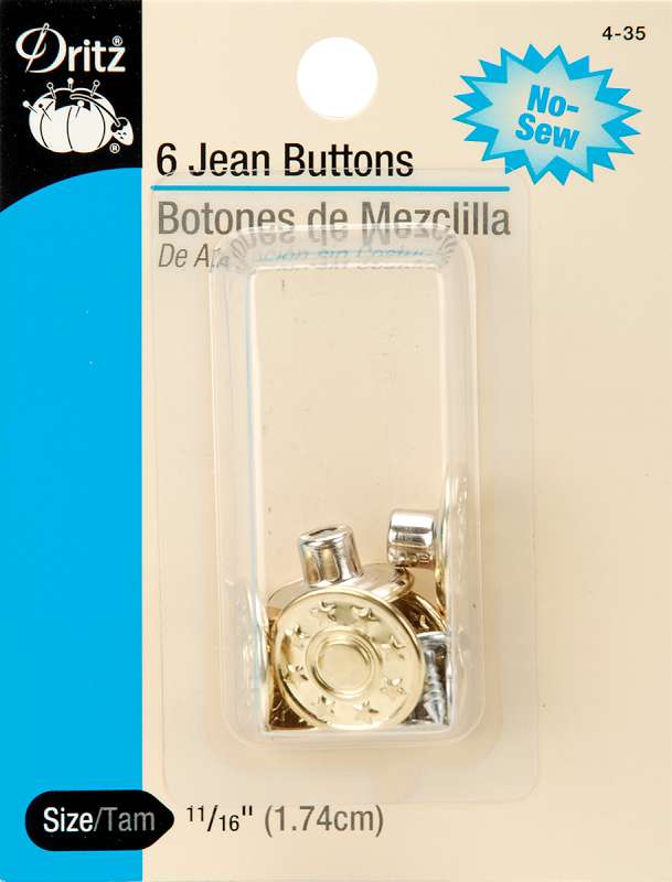 No-Sew Jean Buttons 5/8" 6/Pkg Gilt