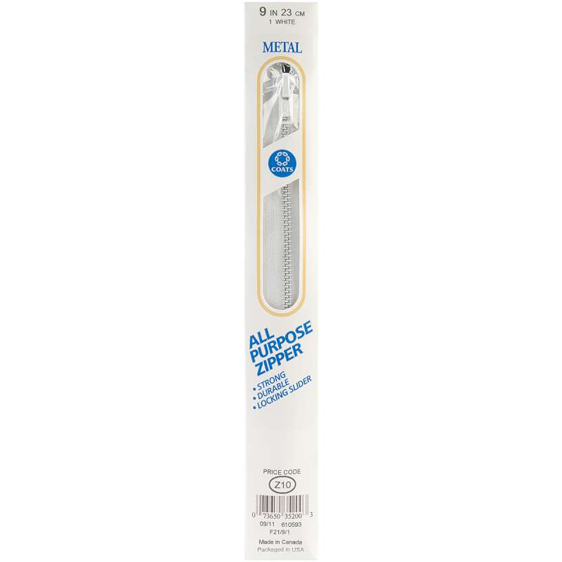All-Purpose Metal Zipper 9" White