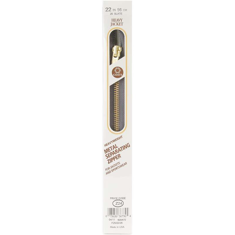 Heavyweight Brass Separating Metal Zipper 22" Slate