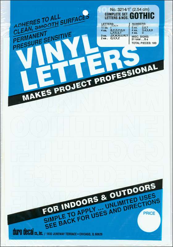 Permanent Adhesive Vinyl Letters & Numbers 1" 183/Pkg White