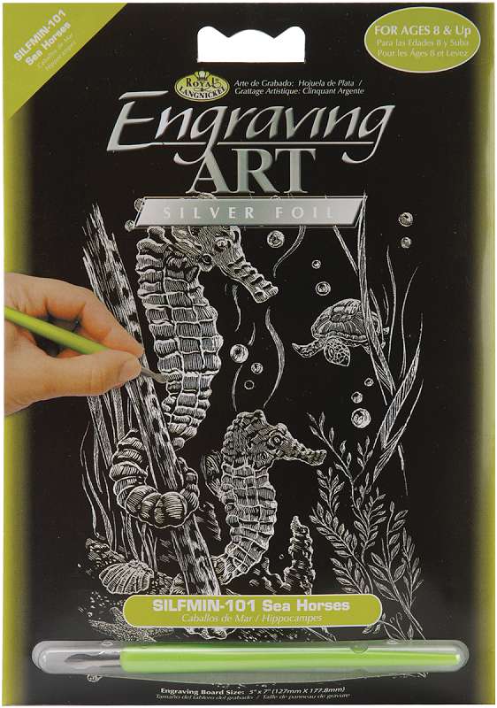 Silver Foil Engraving Art Mini Kit 5"X7" Sea Horses
