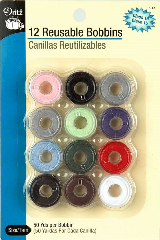 Plastic Class 15 Bobbins Assorted Colors 12/Pkg