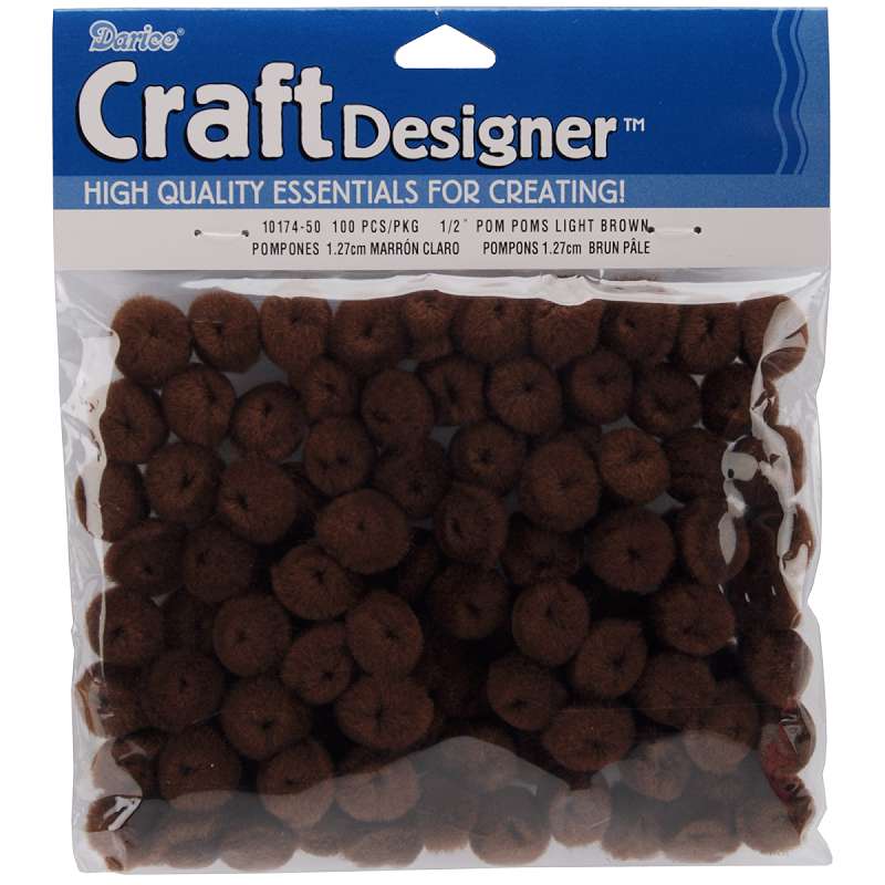 Pom-Poms .5" 100/Pkg Brown