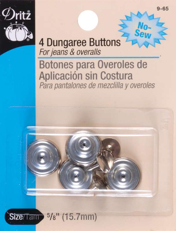 No-Sew Dungaree Buttons 5/8" 4/Pkg Nickel