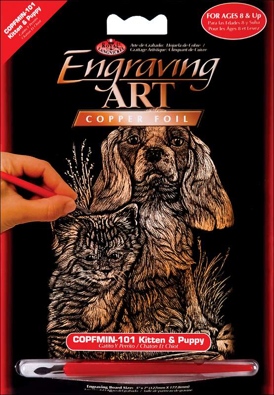 Copper Foil Engraving Art Mini Kit 5"X7" Kitten & Puppy
