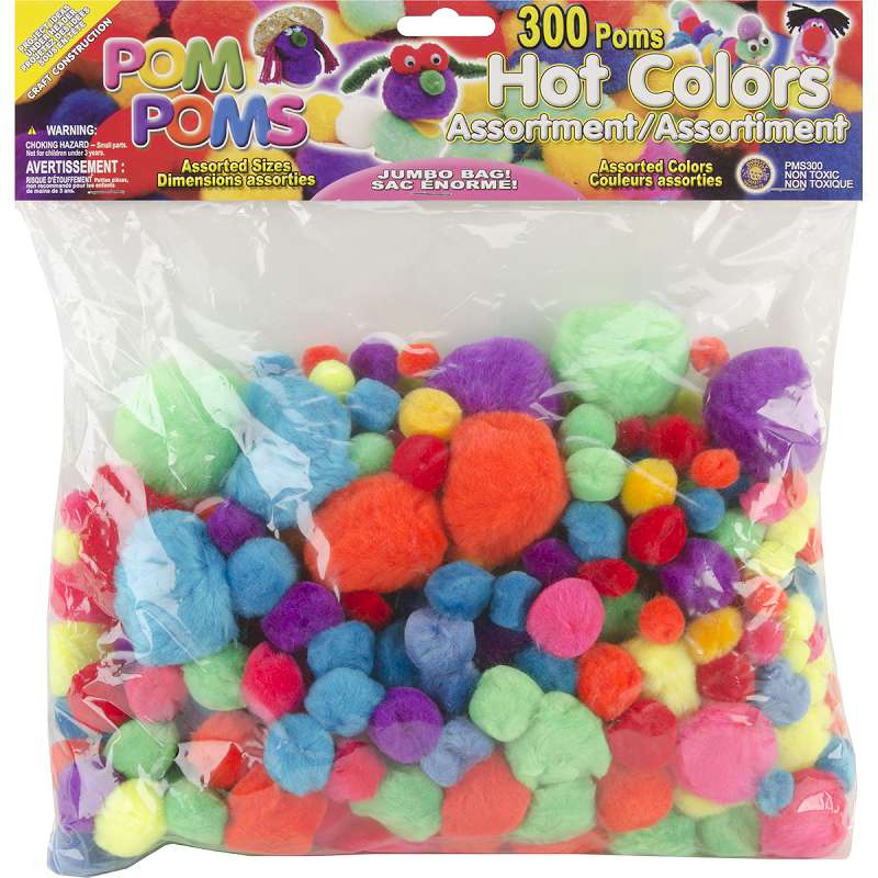 Pom-Poms Assorted 300/Pkg Hot