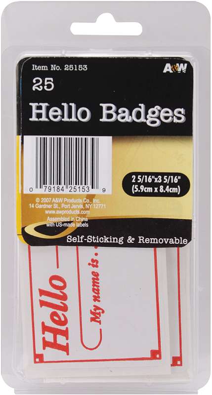 Labels Hello Badges 2.3125"X3.3125" 25/Pkg