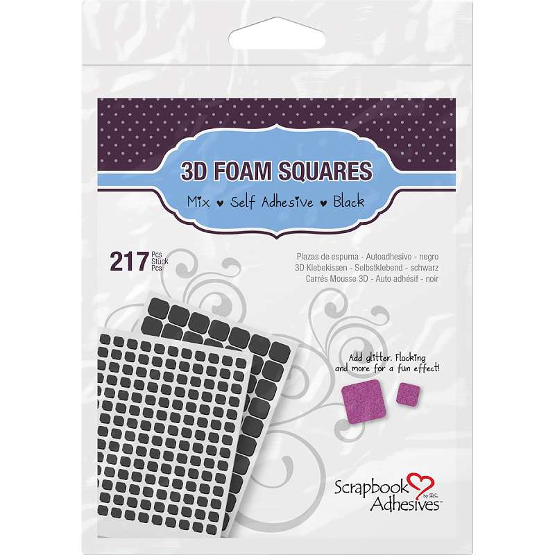 Scrapbook Adhesives 3D Foam Sqaures Variety Pack 217/Pkg Black (63) .5"X.5", (154) .25"X.25"