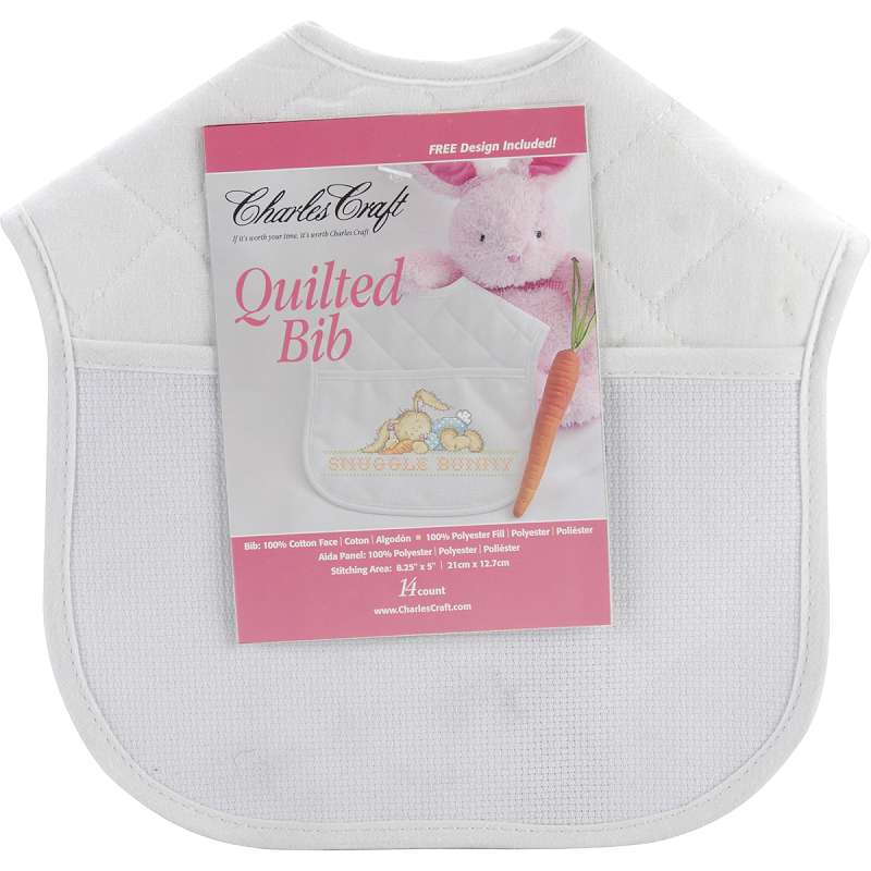 Quilted Baby Bib 14 Count 9"X9" Solid White