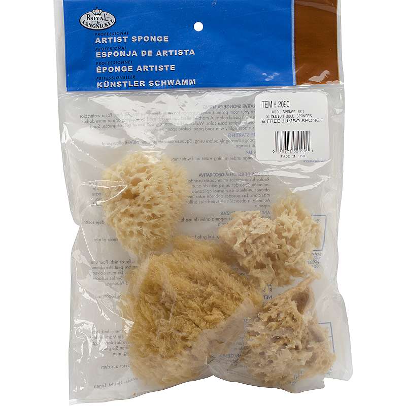 Natural Ocean Artist Sponges 4/Pkg 3 Wool & 1 Jumbo