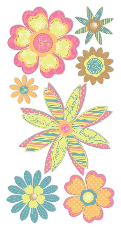 SandyLion Essentials Dimensional Stickers Heart Flowers
