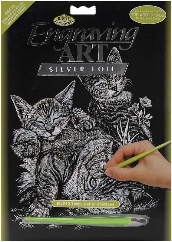Silver Foil Engraving Art Kit 8"X10" Cat & Kittens