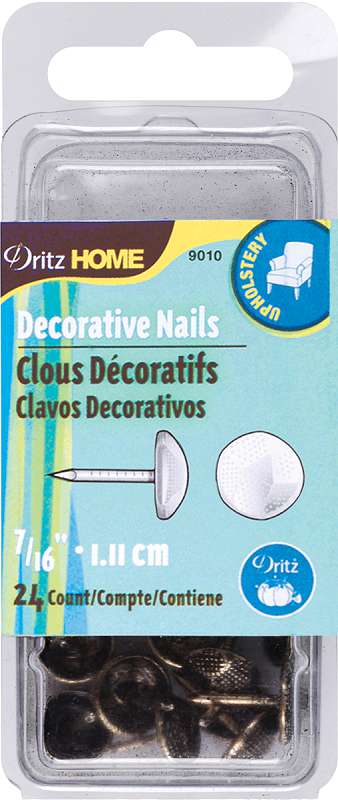 Upholstery Decorative Nails 7/16" 24/Pkg Antique Brass Hammered Head