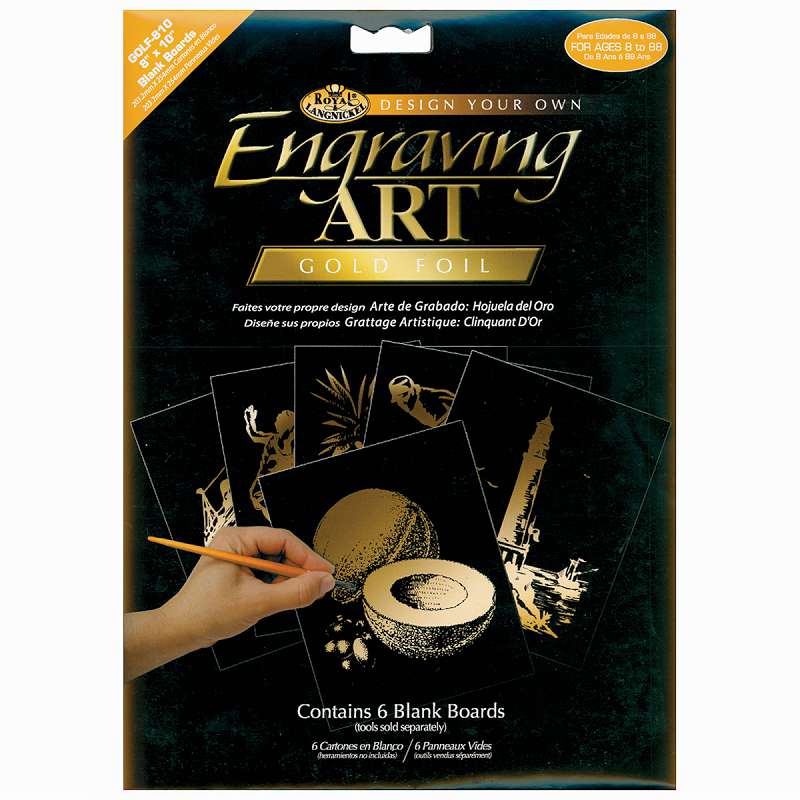 Foil Engraving Art Blank Boards 8"X10" 6/Pkg Gold