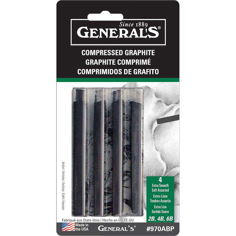 Compressed Graphite Sticks 4/Pkg Black - 2B, 4B & 6B
