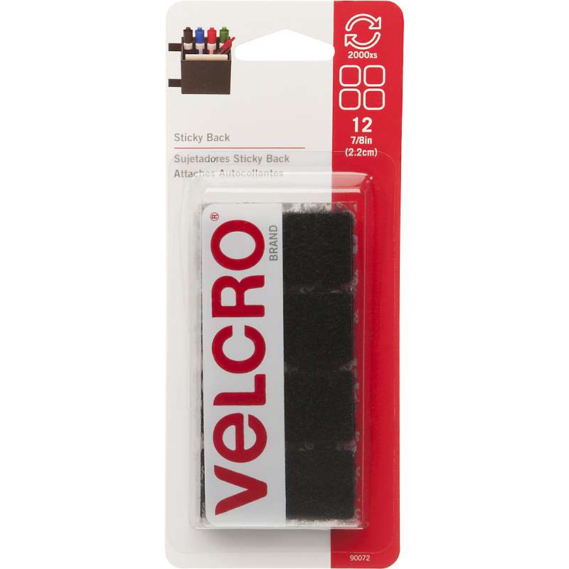 VELCRO(R) Brand STICKY BACK Squares 7/8" 12/Pkg Black