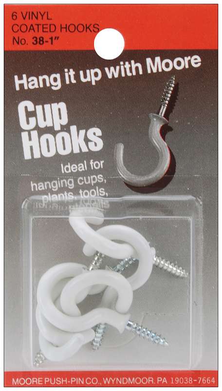 Cup Hooks 1" 6/Pkg Vinyl-Coated
