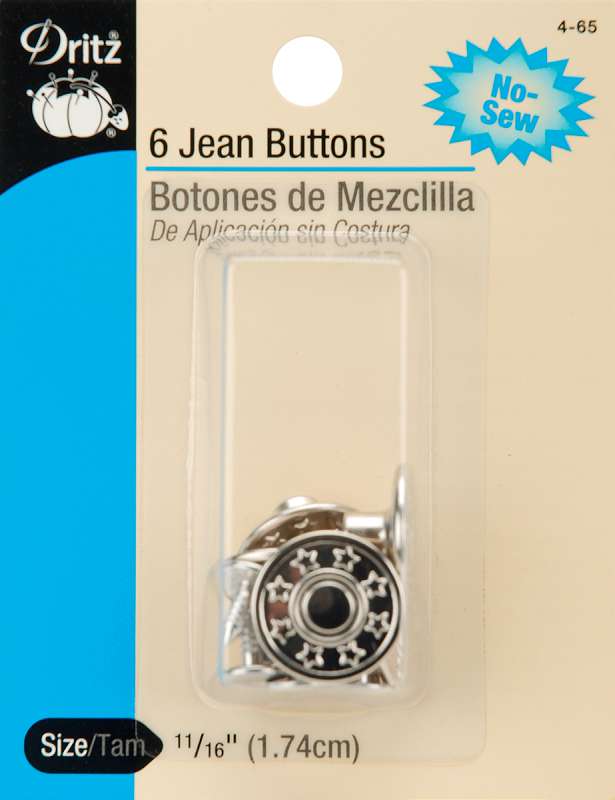 No-Sew Jean Buttons 5/8" 6/Pkg Nickel