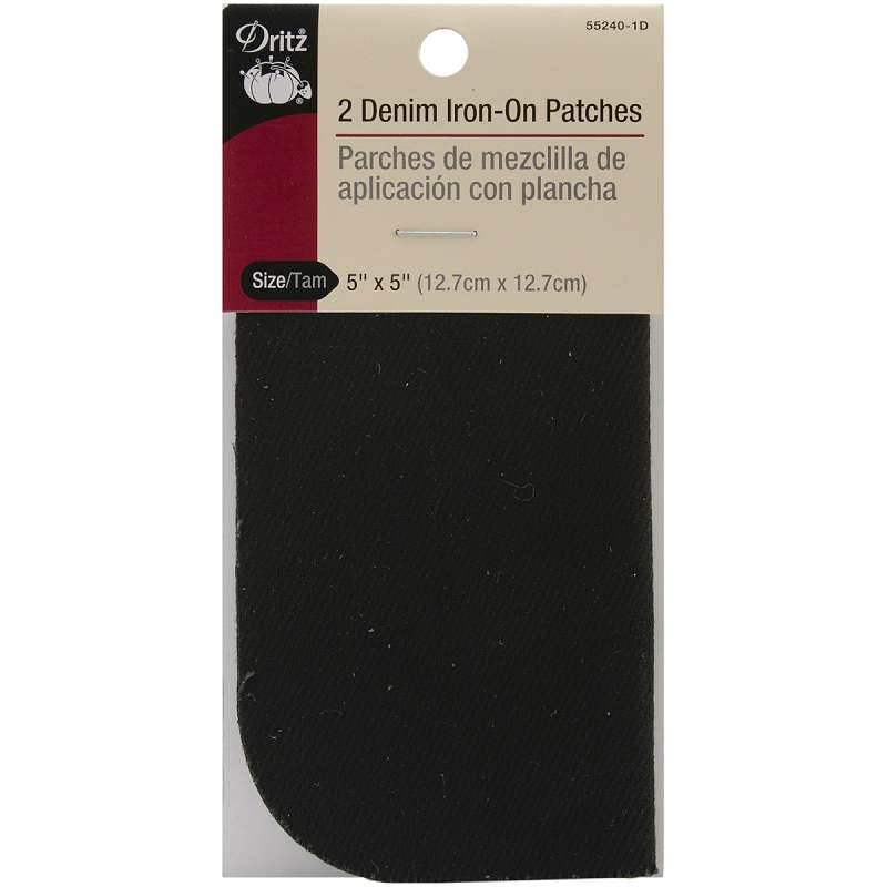 Iron-On Patches 5"X5" 2/Pkg Black Denim