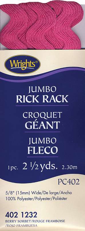 Jumbo Rickrack 5/8"X2-1/2yd Berry Sorbet