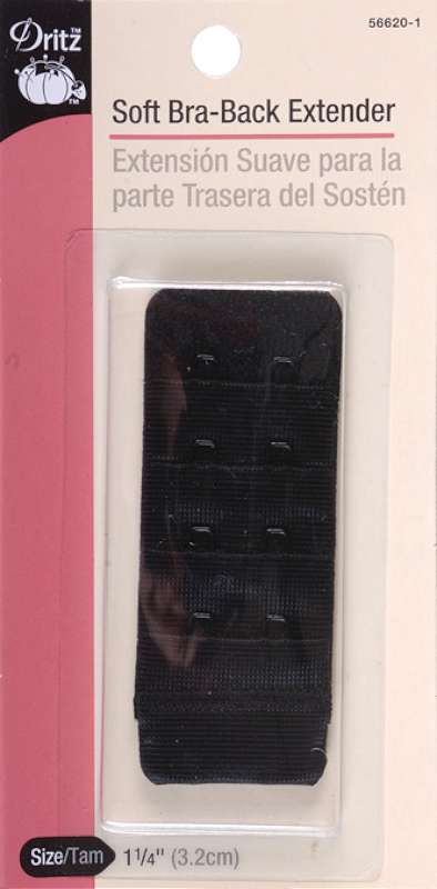 Bra Back Extender 1-1/4" Wide Black 2 Hooks