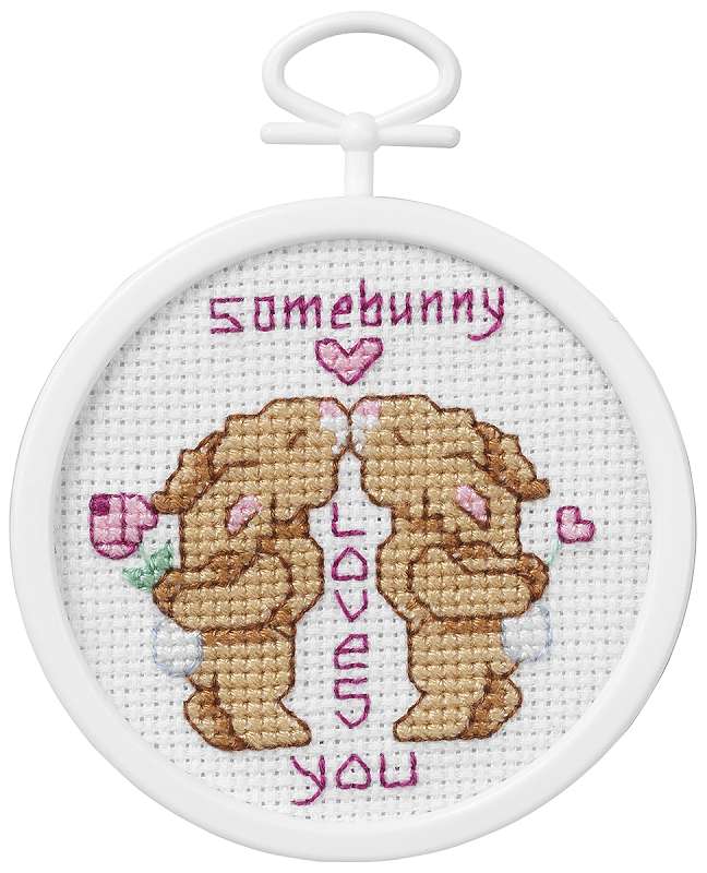 Some Bunny Loves You Mini Counted Cross Stitch Kit 2.5" Round 18 Count