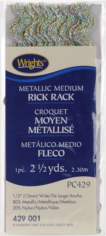 Medium Metallic Rickrack 1/2"X2-1/2yd Rainbow