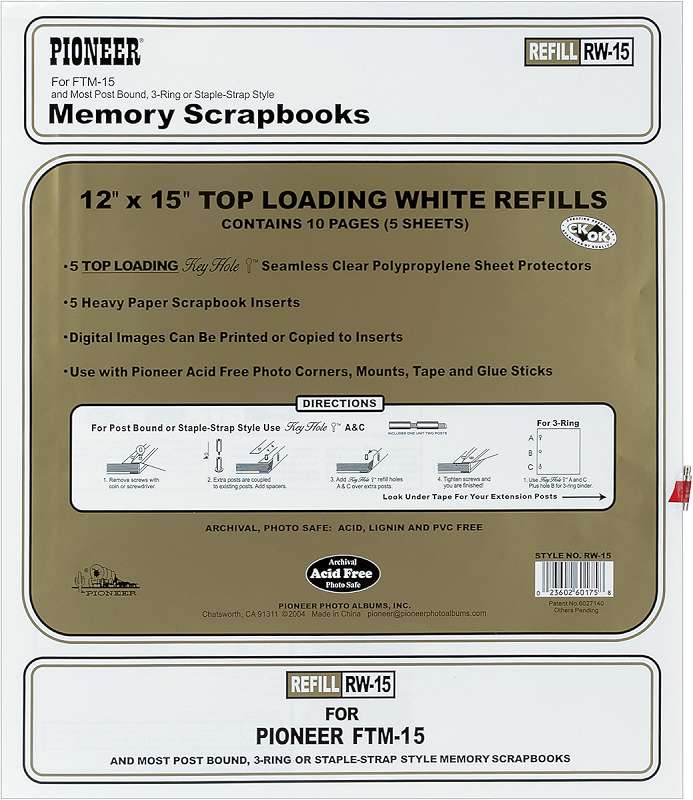 Pioneer Universal Top-Loading Page Protectors 5/Pkg 12"X15" (W/White Inserts)