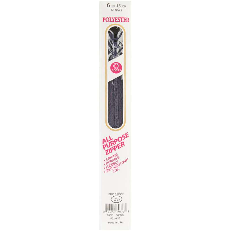 All-Purpose Plastic Zipper 6" Navy