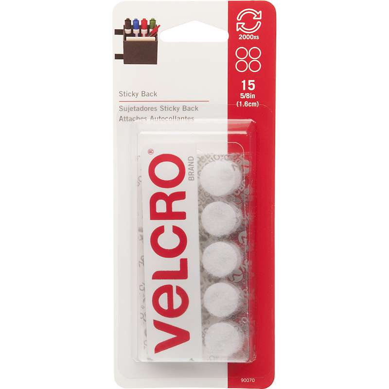 VELCRO(R) Brand STICKY BACK Coins 5/8" 15/Pkg White