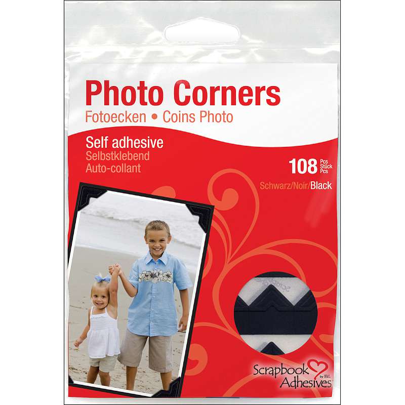 Scrapbook Adhesives Paper Photo Corners Self-Adhesive 108/Pk Black