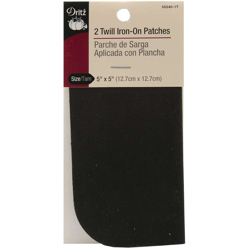 Iron-On Patches 5"X5" 2/Pkg Black Twill