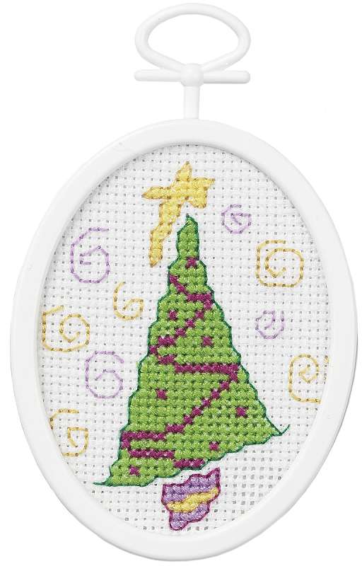 Retro Tree Mini Counted Cross Stitch Kit 2.75" Oval 18 Count