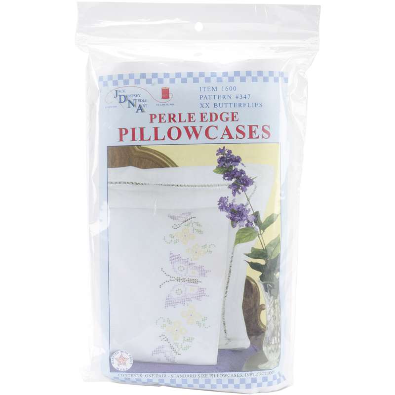 Stamped Pillowcases W/White Perle Edge 2/Pkg XX Butterflies