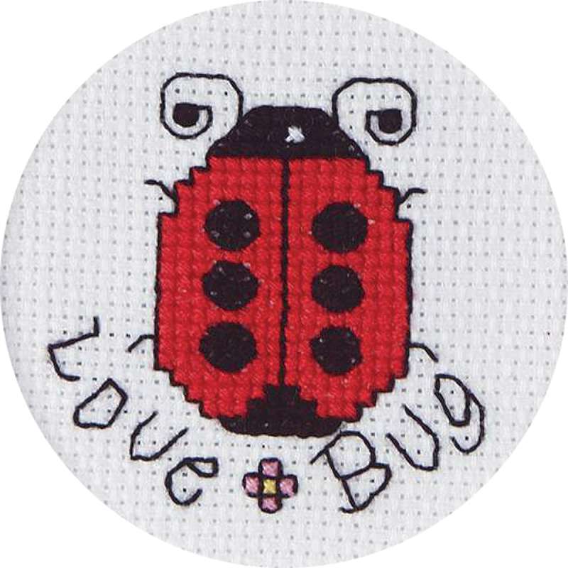 Love Bug Mini Counted Cross Stitch Kit 2.5" Round 18 Count