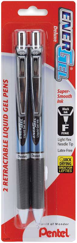 Pentel Energel Retractable Fine Point Liquid Gel Pens 2/Pkg Black