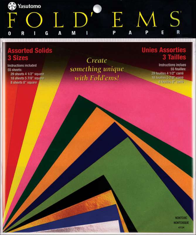 Fold 'Ems Solid Origami Paper 55/Pkg Assorted Colors & Sizes