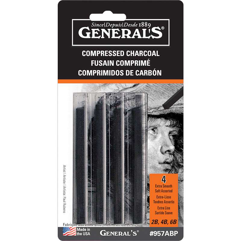 Compressed Charcoal Sticks 4/Pkg Black - 2B, 4B & 6B