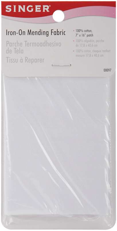 Iron-On Mending Fabric 7"X16" White