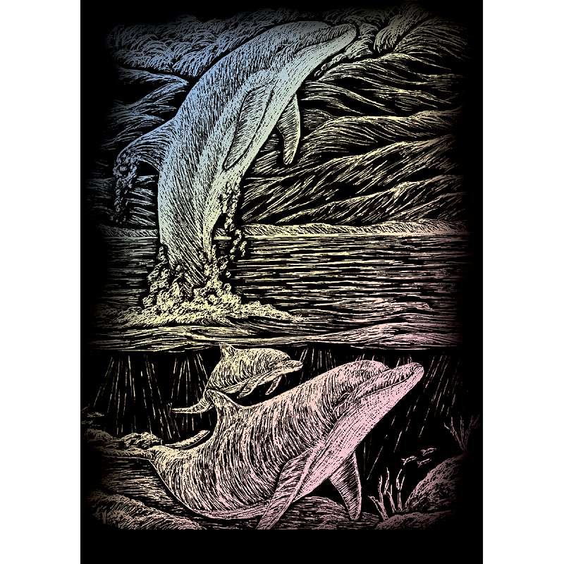 Holographic Foil Engraving Art Mini Kit 5"X7" Jumping Dolphin