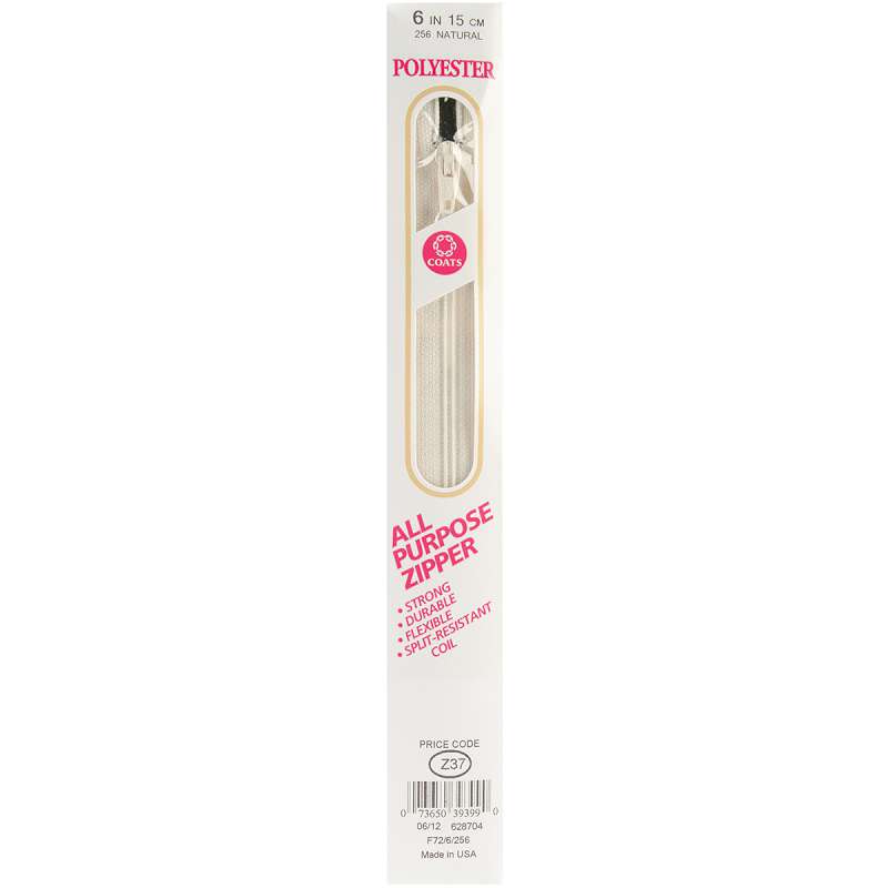 All-Purpose Plastic Zipper 6" Natural