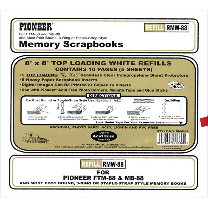 Pioneer Universal Top-Loading Page Protectors 5/Pkg 8"X8" (W/White Inserts)