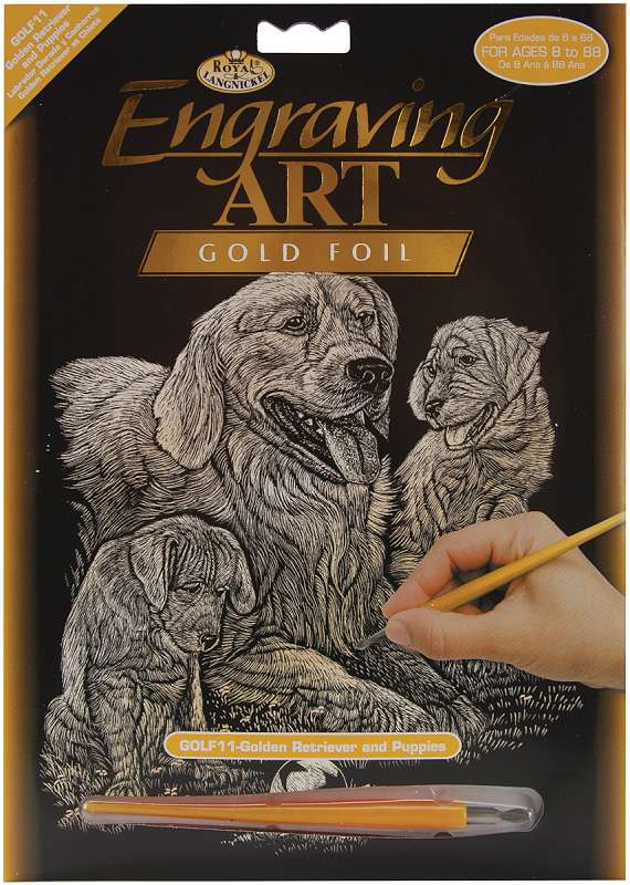 Gold Foil Engraving Art Kit 8"X10" Golden Retriever & Puppies